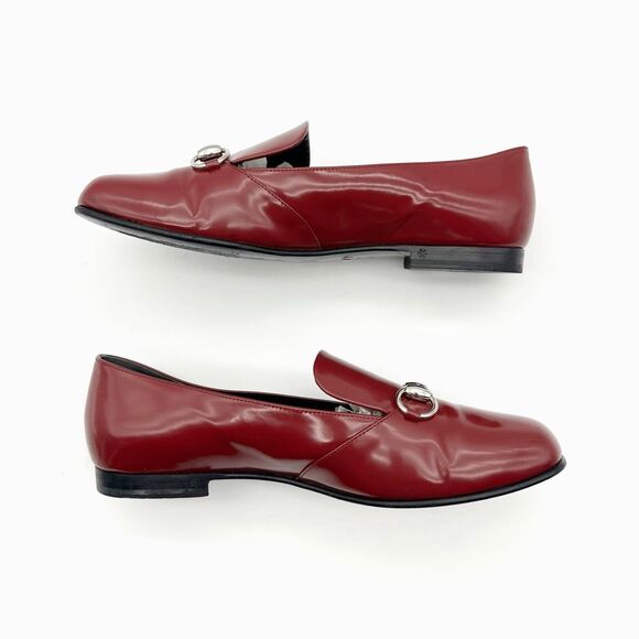GUCCI Kira Horsebit Red Loafer Size 38.5 Glossy Patent Leather Slip On Flats - Picture 4 of 12